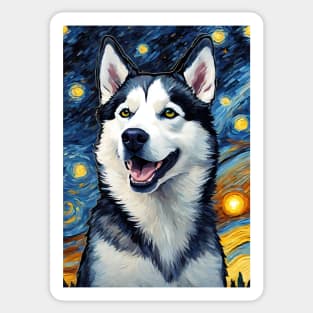 Siberian Husky Painting Dog Breed in a Van Gogh Starry Night Art Style Sticker